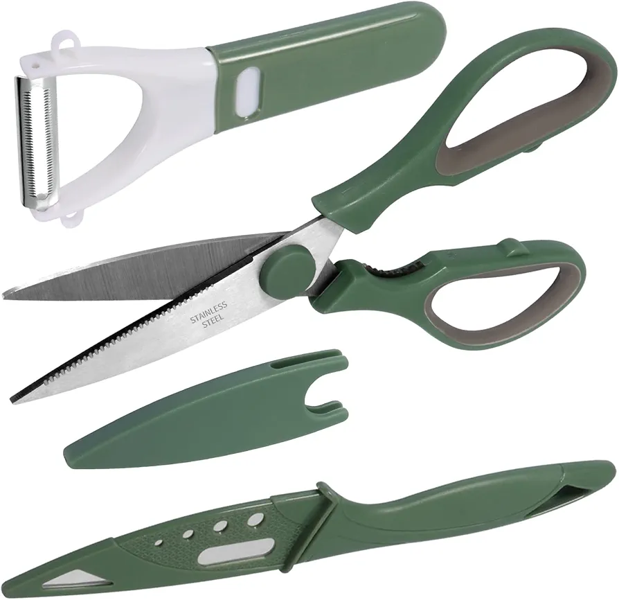Kitchen Shears Set, Kitchen Scissors Heavy Duty Meat Scissors Poultry Shears, Contains Scissors、Vegetable Potato Peeler、Paring Knife, Dishwasher Safe Food Cooking Scissors Set, Sharp Stainless Steel.