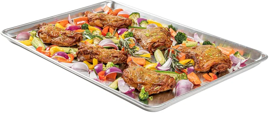 Restaurantware Met Lux 26 x 18 Inch Industrial Baking Pan 1 Heavy-Duty Full-Size Bakery Sheet Pan - Rimmed Edges Endures Up To 392F Aluminum Sheet Pan Dishwashable Ideal For Baking Or Roasting